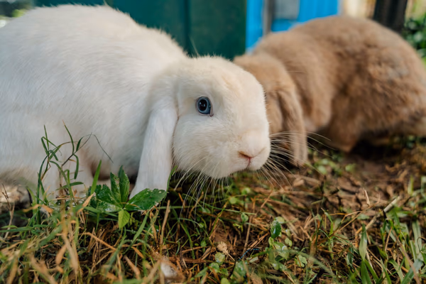 Fluffy bunnies in their enclosure